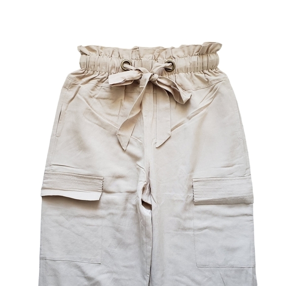 Anthropologie En Saison Taupe Linen Blend Tie Waist Cargo Pants - Picture 5 of 8